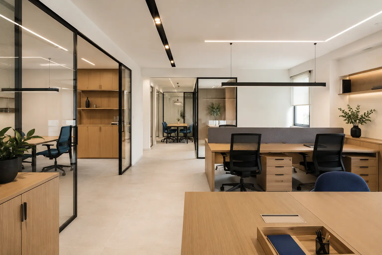 Representative visual of a completed modern office renovation in Acharnon
