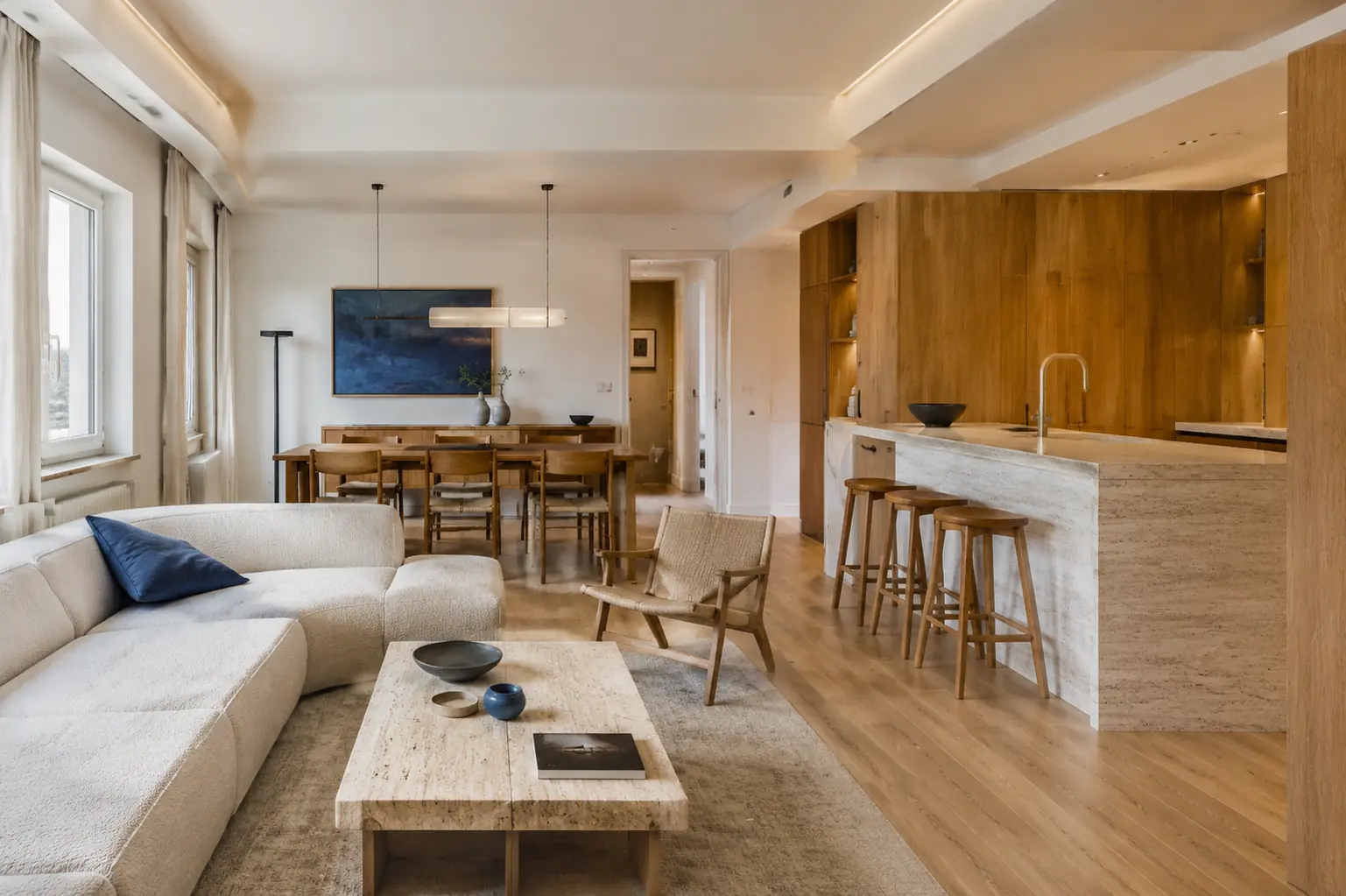 Representative visual of a completed open-plan apartment renovation in Kallithea